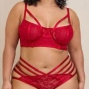 Torrid Red satin Strappy tanga bra with matching panty